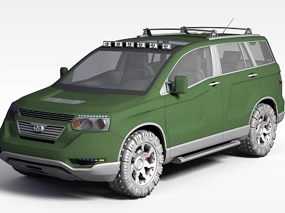 Green SUV With Roof Rack And Off Road Tires Modern Front Design 3d model