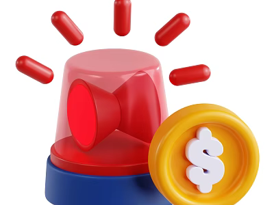 Red Yellow Decorative Ornament Set With Siren Light Small Red Cylinders And Dollar Coin 3d model