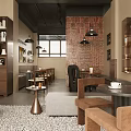 Modern Cafe Interior Design With Brick Wall Pendant Lights And Wooden Furniture
