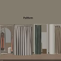 Poliform Clothing Store Showcasing Various Colored Curtain Fabric Samples With Display Racks And Mirrors