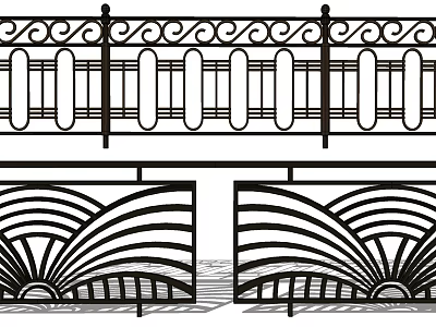 Ornate Fence Design With Curved Ornamental Patterns Vertical Slats And Fan Shaped Gates 3d model