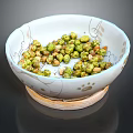 Fresh Green Peas in White Patterned Bowl Placed on Bamboo Mat