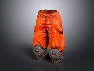 Stylish Orange Textured Pants With Pleated Details And Protective Knee Covers 3d model