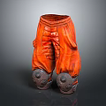 Stylish Orange Textured Pants With Pleated Details And Protective Knee Covers