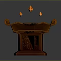 Traditional Roof Ornament With Curved Decorations Carved Panel And Three Glowing Diamond Shapes On Top