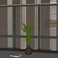Modern Light Gray Window Blinds Interior With Green Plant Black Vase And White Book