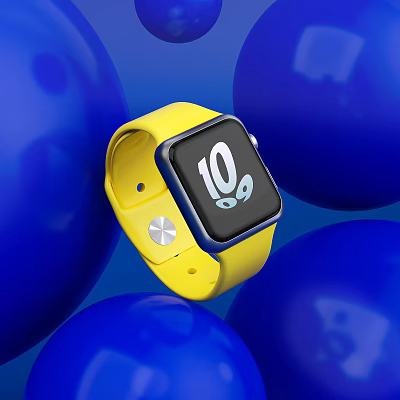 Smartwatch With Yellow Strap Display Screen Showing Number 10 Eye Pattern In Blue Background Design 3d model