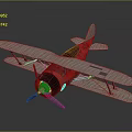 3D Model Red Biplane With Silver Wings And Propeller On Dark Background 3d model