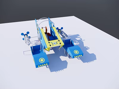 Blue And Yellow Playground Equipment With Fun Structure And Play Seats 3d model