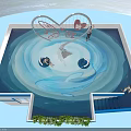 Blue Pool With Heart Shaped Structure Two People On Blue Mats Stairs And Green Plants