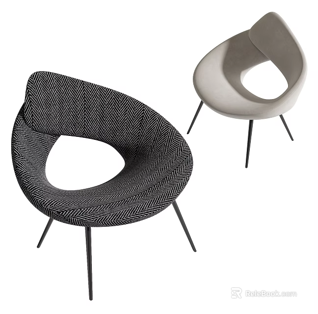 Modern Lounge Chairs With Curved Herringbone Texture Dual Tone Design And Slim Metal Legs 3d model 