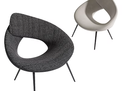 Modern Lounge Chairs With Curved Herringbone Texture Dual Tone Design And Slim Metal Legs 3d model