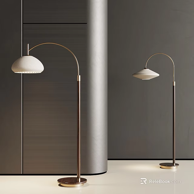 Modern Arched Floor Lamp With White Lampshade And Metal Base In Minimalist Interior 3d model 