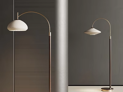 Modern Arched Floor Lamp With White Lampshade And Metal Base In Minimalist Interior 3d model