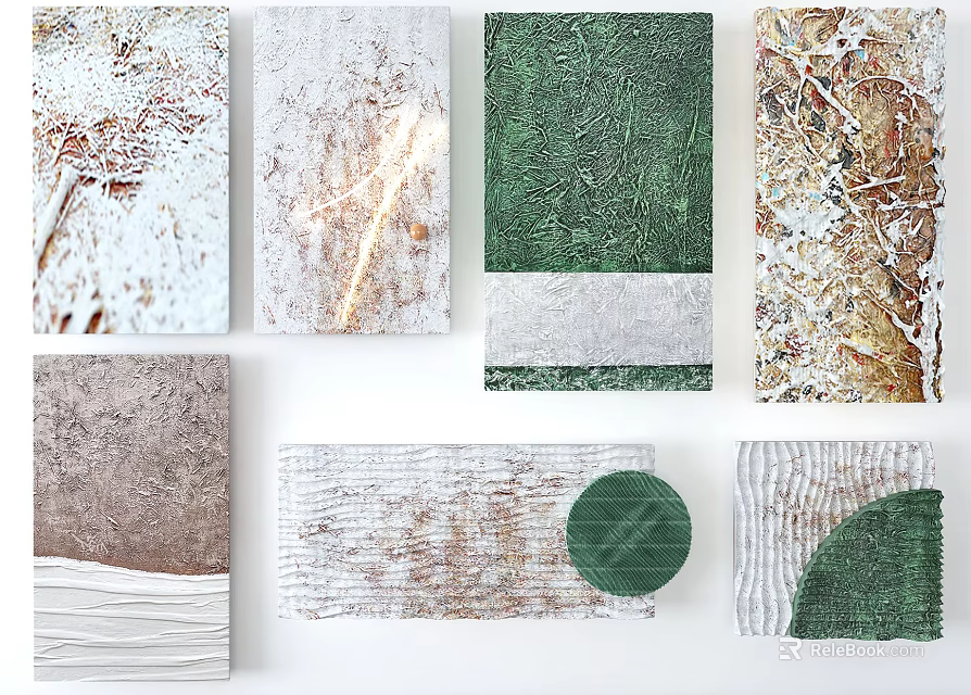 Abstract Art Paintings With Green White Brown Textures And Circular Design Elements 3d model