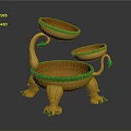 Intricate Golden Sculpture Carving With Three Bowl Shaped Structures And Dragon Claw Supports