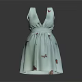 Light Blue Sleeveless Dress With V Neck And Colorful Fruit Patterns