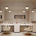 Modern Style Cosmetics Store Interior With White Counters Gold Accents Mirrors And Lighting Fixtures