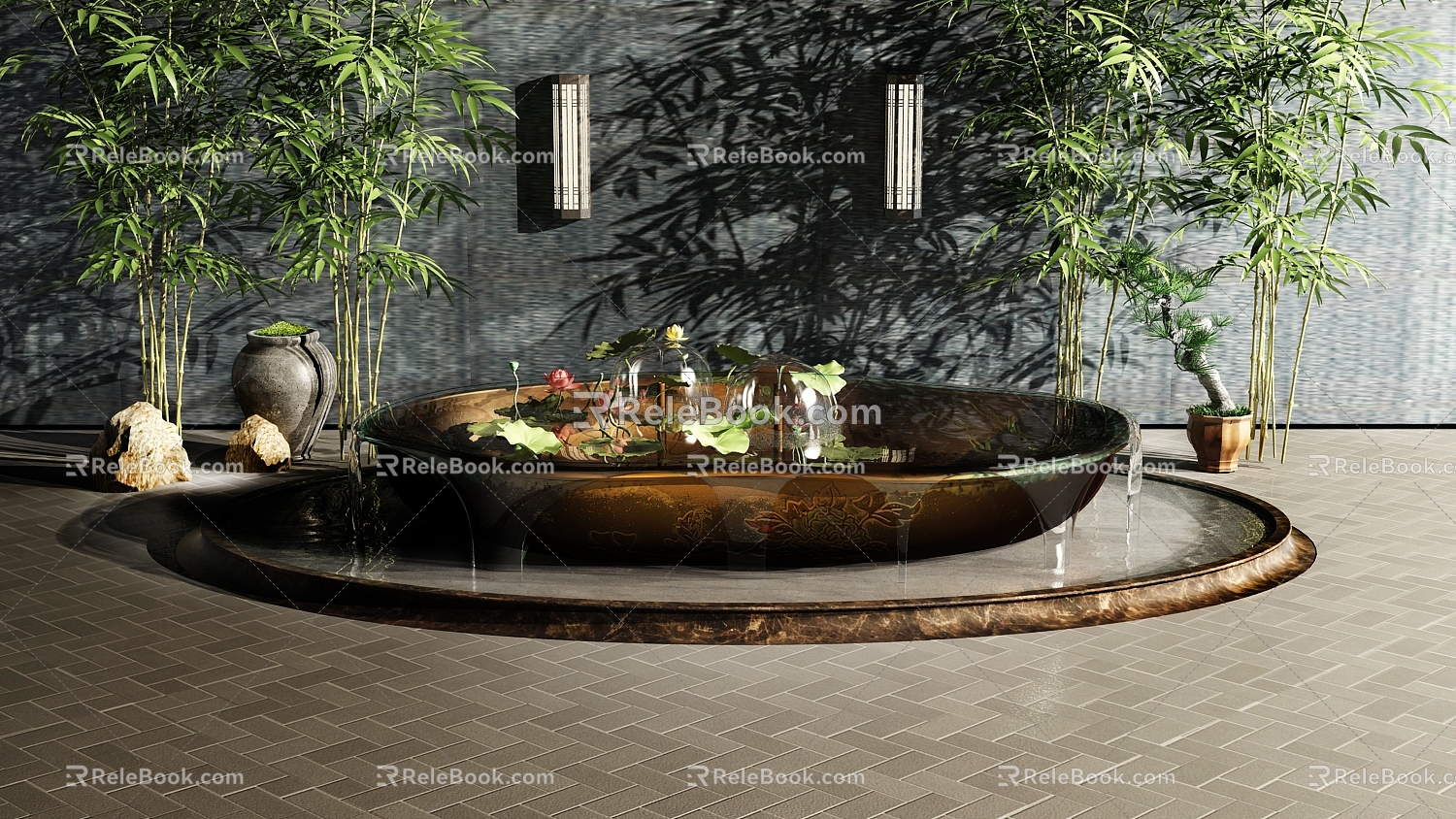 Landscape sketch design of lotus bowl fountain 3d model