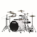 Professional TAMA White Drum Set With Multiple Cymbals And Stands