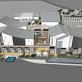 Modern Commercial Street With Sloped Roof Design Outdoor Plazas Shops And Greenery
