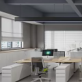 Modern Public Office Workspace With Open Layout Desks Computers And Ergonomic Chairs 3d model