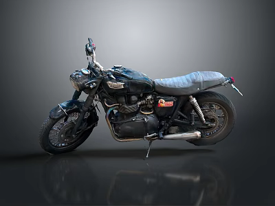Classic Black Vintage Motorcycle With Silver Seat And Retro Exhaust Design 3d model