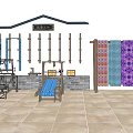 Traditional Textile Industrial Equipment Display with Weaving Looms Tools and Colorful Fabric Samples