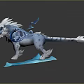 Blue And White Mythical Ice Beast Game Movie Character With Decorative Blue Tails And Ice Base
