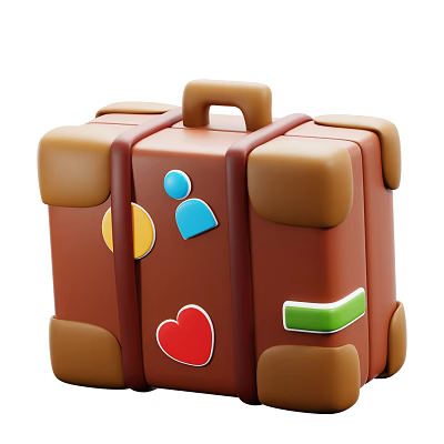 Vintage Brown Suitcase Decorated with Blue Person Yellow Circle Red Heart and Green Rectangle Stickers 3d model