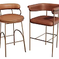 Two Brown Leather Bar Stools With Metal Frame And Modern Design 3d model