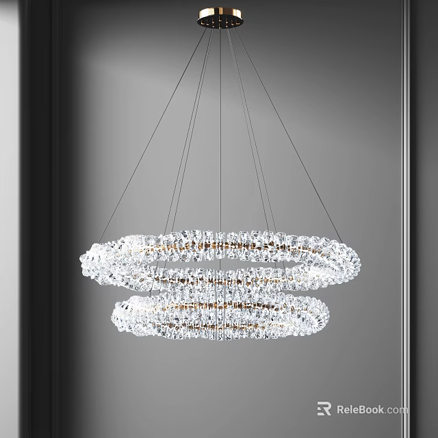 Elegant Modern Crystal Double Ring Chandelier Design for Hanging Lighting 3d model 
