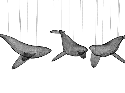 Three Whale Shaped Hanging Chandeliers With Modern Wireframe Design 3d model