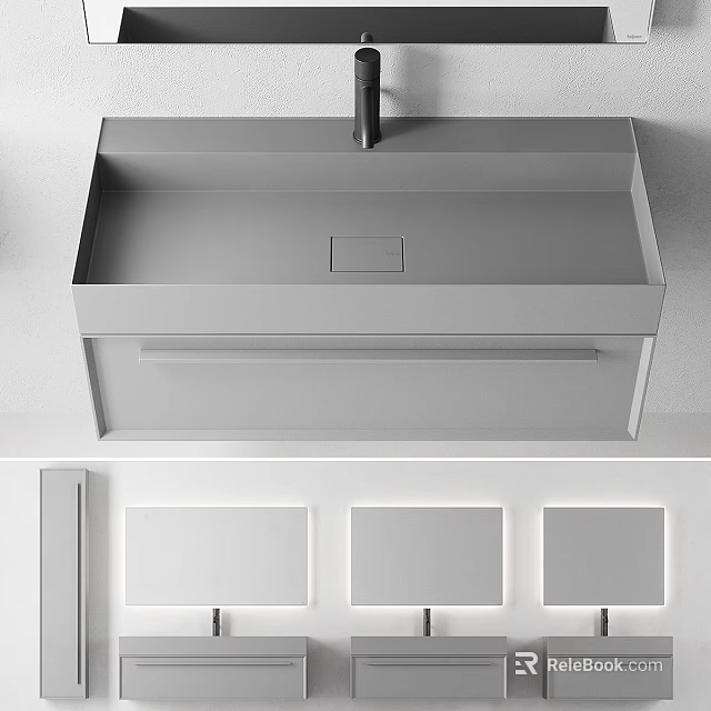 Modern Rectangular Bathroom Sink With Faucet And Three Below Storage Panels 3d model 
