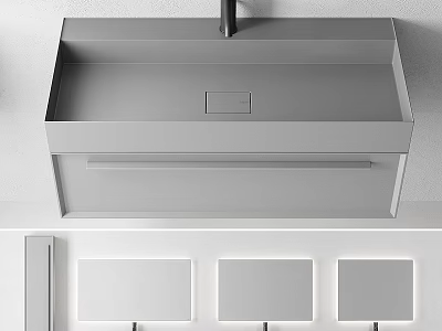 Modern Rectangular Bathroom Sink With Faucet And Three Below Storage Panels 3d model