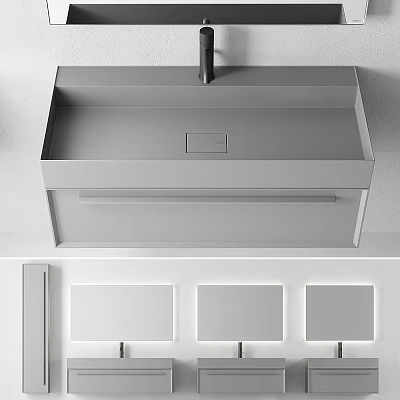 Modern Rectangular Bathroom Sink With Faucet And Three Below Storage Panels 3d model
