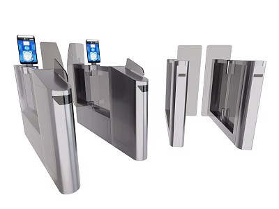 Public Facilities Modern Silver Metal Turnstiles With Blue Screens For Access Control 3d model