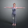Child Standing With Arms Outstretched In Gray Tank Top And Ripped Jeans Against Gray Background