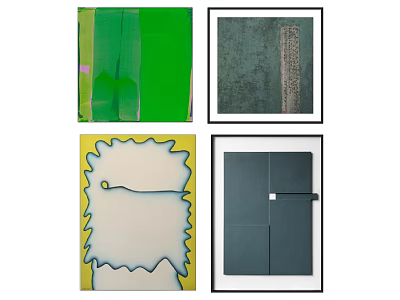 Abstract Artworks With Green Gray Yellow Framed Textured And Geometric Patterns 3d model