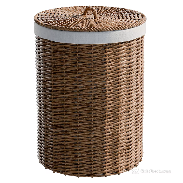 Brown Wicker Urinal With White Rim And Cylindrical Shape Design 3d model 