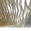 Modern Ceiling Design With Wavy Curved Panels In Gradient Yellow Beige And White Tones