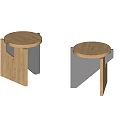 Modern Wooden Stools with Round Seats and Silver Metal Support Structures in Minimalist Design