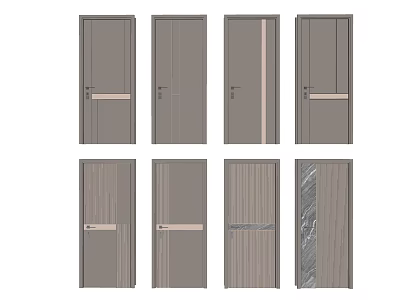 Eight Modern Gray Hinged Doors With Various Textures And Decorative Details 3d model
