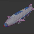 Silver Streamlined Zeppelin Featuring Multiple Windows Solar Panels And Tail Flag Design 3d model