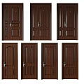 Various Dark Brown Wooden Door Designs Featuring Panel And Handle Styles 3d model
