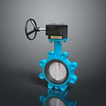 Blue Butterfly Valve With Manual Handle Actuator And Flange Components 3d model