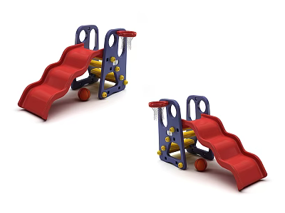 Colorful Playground Equipment With Red Slides Blue Frames Basketball Hoops And Orange Balls 3d model