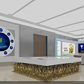 Ecological Agriculture Exhibition Hall With Circular Blue Logo Screen Displays And Wheat Ear Decoration