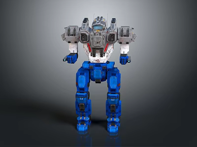Game Movie Character Gray Upper Body Blue Legs Detailed Mech Robot With Armor Design 3d model