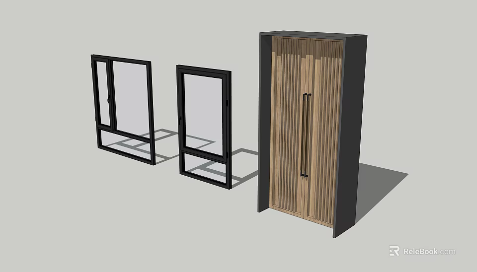 Modern Double Doors With Wooden Panel And Black Frame For Home Interior 3d model 